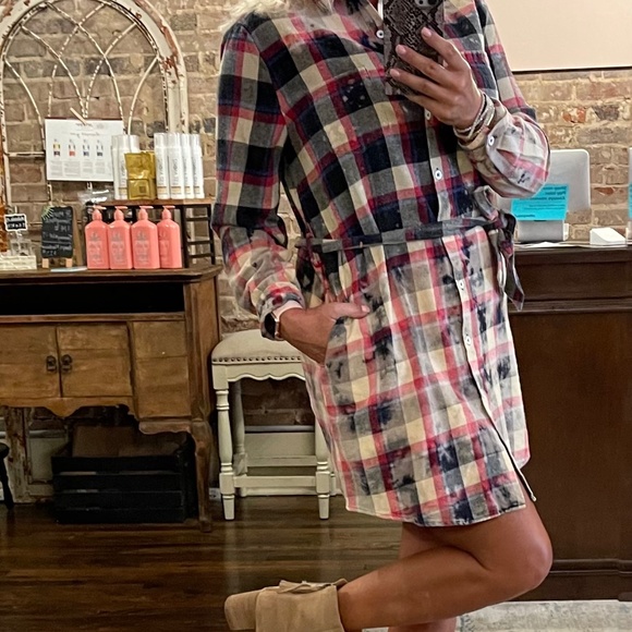 Cute Flannel Acid Washed Dress - Picture 1 of 3